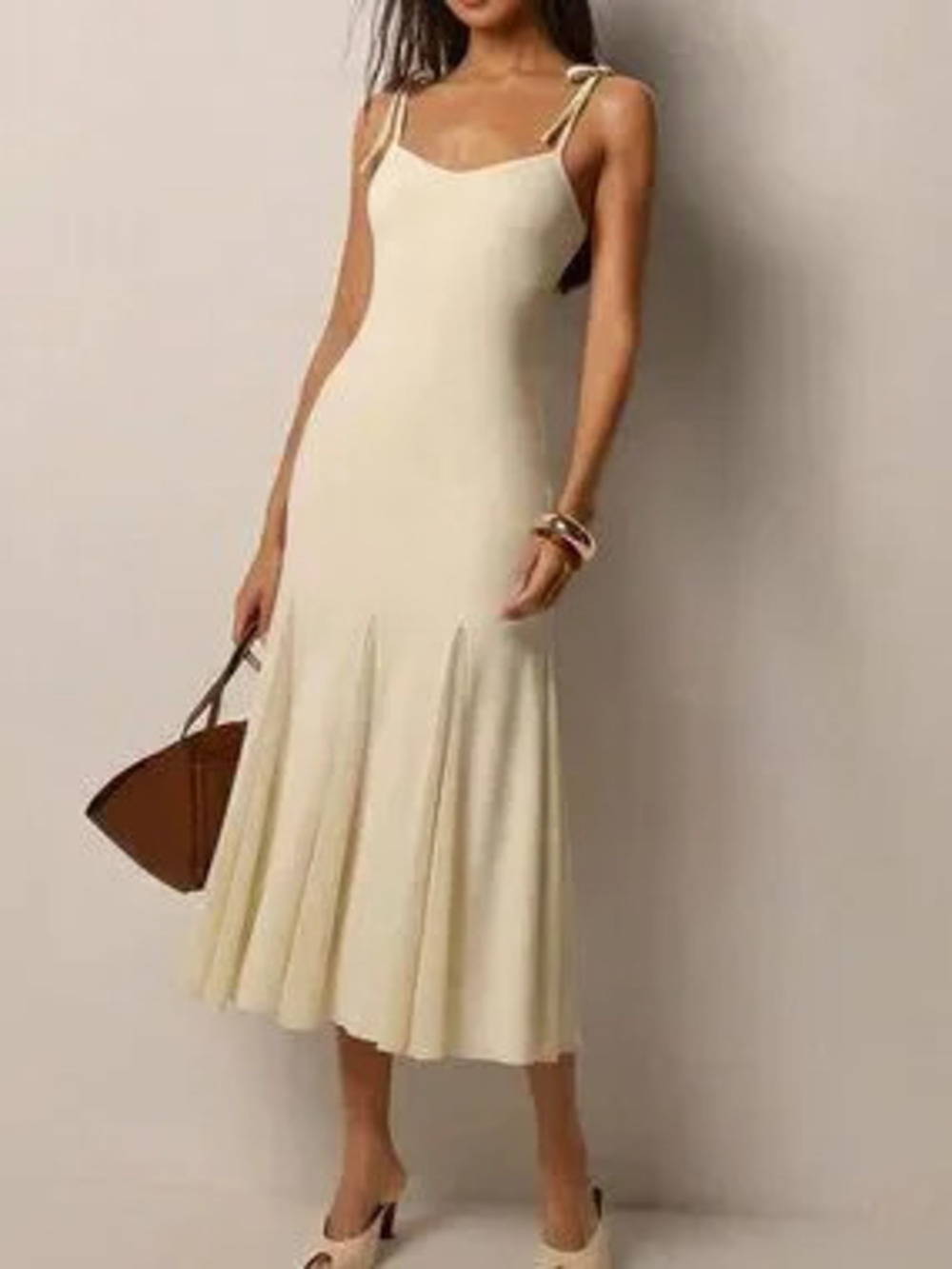 ZARA Apricot Elegant Women's Casual Tie-strap Patchwork Hem Midi Dress